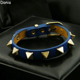 Stylish Stainless Steel Rivet Bracelet with Leather Rope