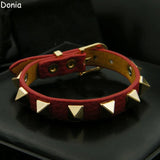 Stylish Stainless Steel Rivet Bracelet with Leather Rope