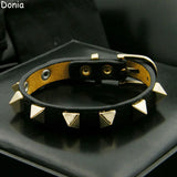 Stylish Stainless Steel Rivet Bracelet with Leather Rope