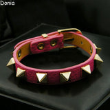 Stylish Stainless Steel Rivet Bracelet with Leather Rope
