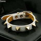 Stylish Stainless Steel Rivet Bracelet with Leather Rope
