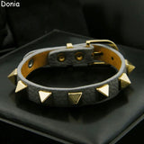 Stylish Stainless Steel Rivet Bracelet with Leather Rope
