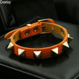 Stylish Stainless Steel Rivet Bracelet with Leather Rope