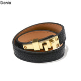 Square Buckle Leather Bracelet Stainless Steel