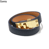 Square Buckle Leather Bracelet Stainless Steel