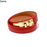 Donia Jewelry Stainless Steel Square Buckle Leather Bracelet