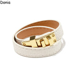 Donia Jewelry Stainless Steel Square Buckle Leather Bracelet