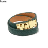 Square Buckle Leather Bracelet Stainless Steel