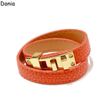 Donia Jewelry Stainless Steel Square Buckle Leather Bracelet
