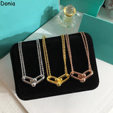 Donia Jewelry Bamboo Titanium Steel Zircon Necklace Double Chain Pendant