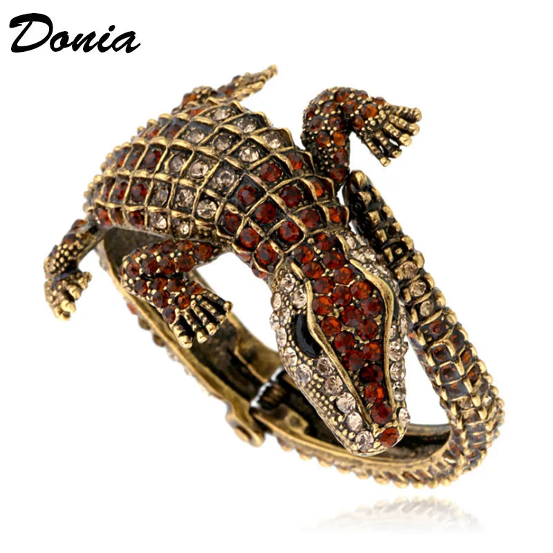 Donia Crocodile Alloy Open Bracelet Patina Animal Bracelet