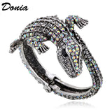 Donia Crocodile Alloy Open Bracelet Patina Animal Bracelet