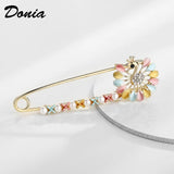 Glass Peacock Curved Needle Brooch Lady Flower Pin Coat Accessories