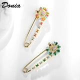 Glass Peacock Curved Needle Brooch Lady Flower Pin Coat Accessories