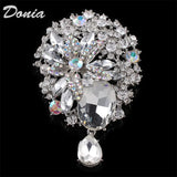 Donia Jewelry Glass Flower Drop Brooch Dress Coat Accessory