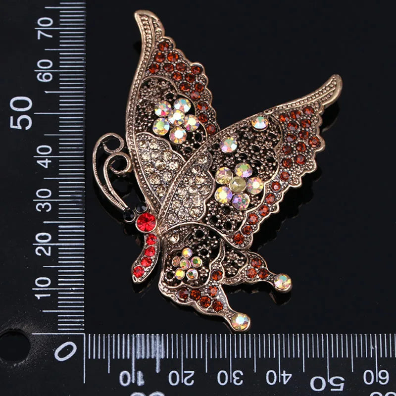 Vintage Brown Rhinestone Butterfly Brooch Pin And Hijab Accessories
