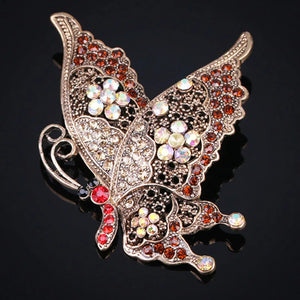 Vintage Brown Rhinestone Butterfly Brooch Pin And Hijab Accessories