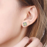 925 Silver Clover Zircon Stud Earrings Colorful Brincos