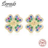 925 Silver Clover Zircon Stud Earrings Colorful Brincos