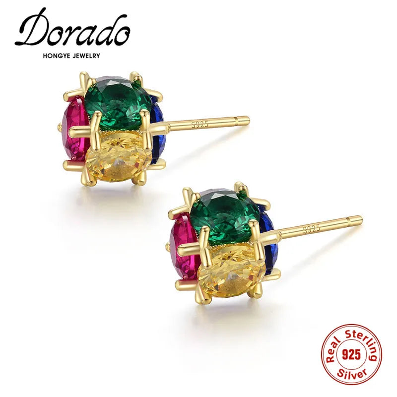 Colorful Zircon Ball Stud Earring 925 Silver