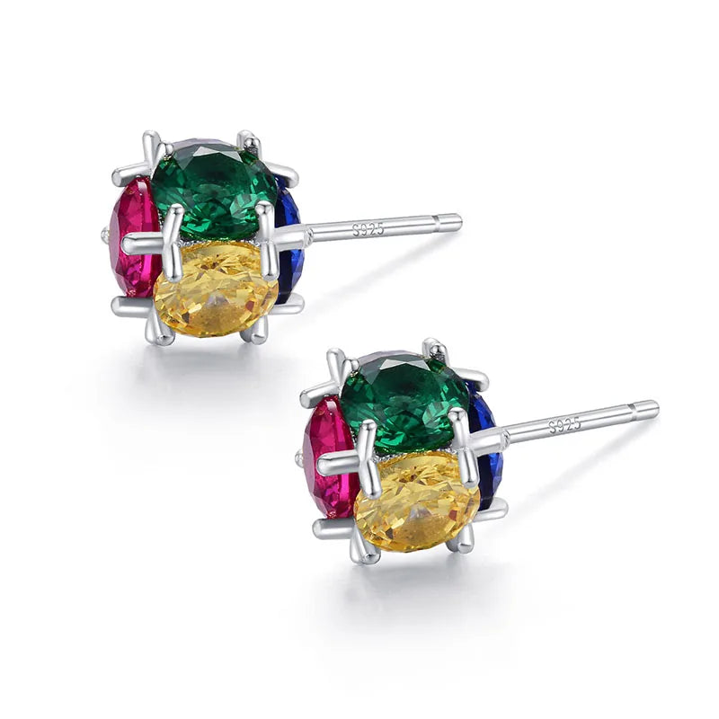 Colorful Zircon Ball Stud Earring 925 Silver