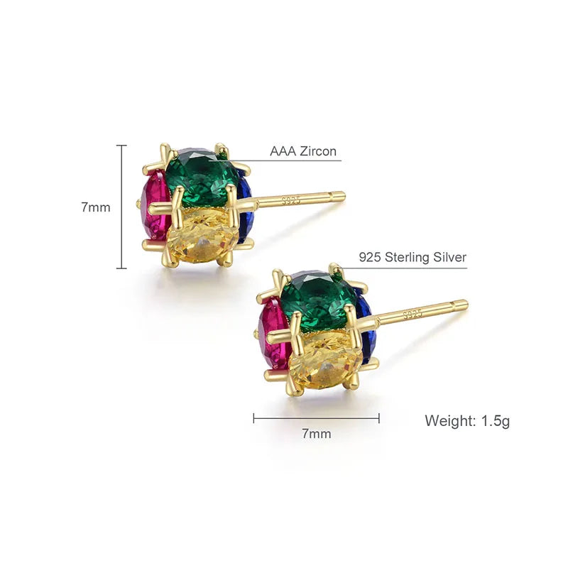 Colorful Zircon Ball Stud Earring 925 Silver