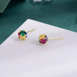 Colorful Zircon Ball Stud Earring 925 Silver