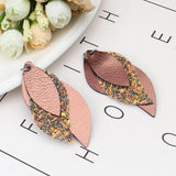 Bohemian PU Leather 3-layer Charms Sequined Leaf Earrings