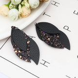 Bohemian PU Leather 3-layer Charms Sequined Leaf Earrings