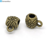 Lovely 100 Bronze Tone Flower Pattern Bail Beads, 9x6mm