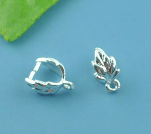 30 Silver Leaf Pinch Bail Findings 9x7mm