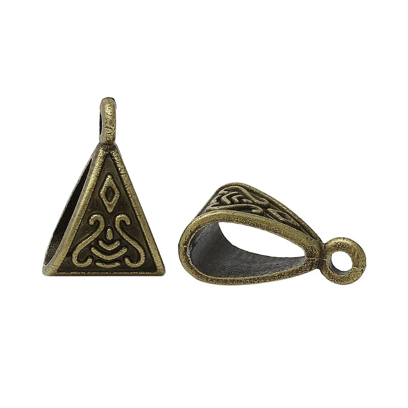 Bails Beads Triangle Antique Bronze Pattern Carved 15x10.5mm,100PCs