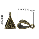 Bails Beads Triangle Antique Bronze Pattern Carved 15x10.5mm,100PCs