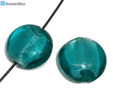 20 Cyan Flat Round Foil Glass Lampwork Beads 20mm