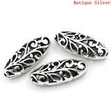 Spacer Beads Oval Silver Flower Carved 23x10mm 20PCs