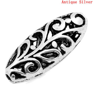 Spacer Beads Oval Silver Flower Carved 23x10mm 20PCs