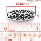 Spacer Beads Oval Silver Flower Carved 23x10mm 20PCs