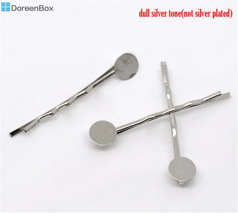 100 Silver Bobby Pins Hair Clips with Glue Pad 4.4x1.5cm