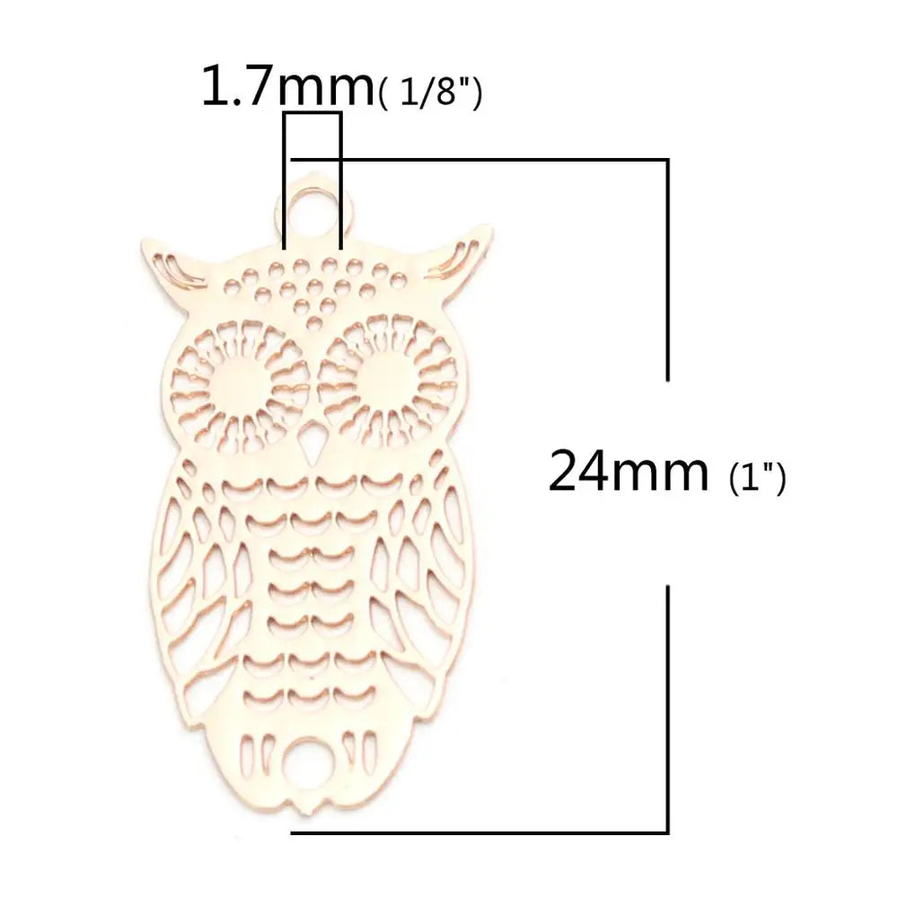 10 Copper Owl Charms 24mm x 13mm Filigree Animal Stamping Jewelry Accessory