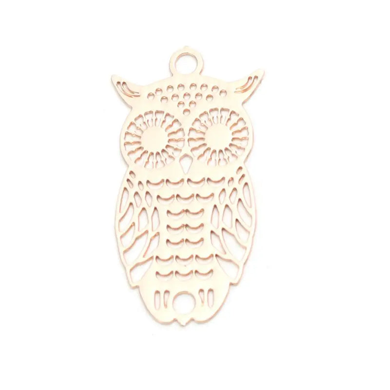 10 Copper Owl Charms 24mm x 13mm Filigree Animal Stamping Jewelry Accessory