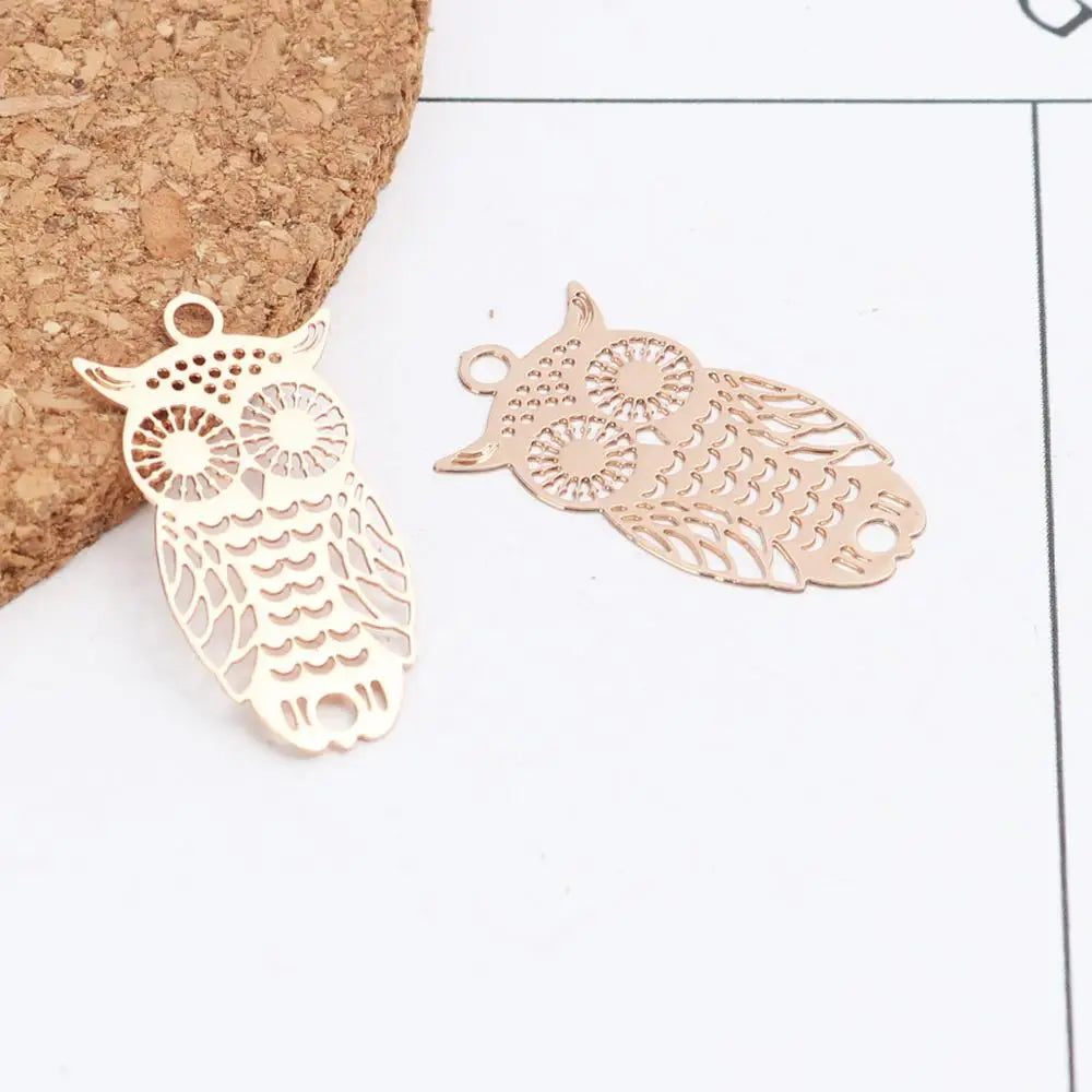10 Copper Owl Charms 24mm x 13mm Filigree Animal Stamping Jewelry Accessory