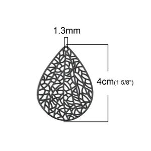 10 Copper Filigree Stamping Pendants Drop Charms 40x30mm
