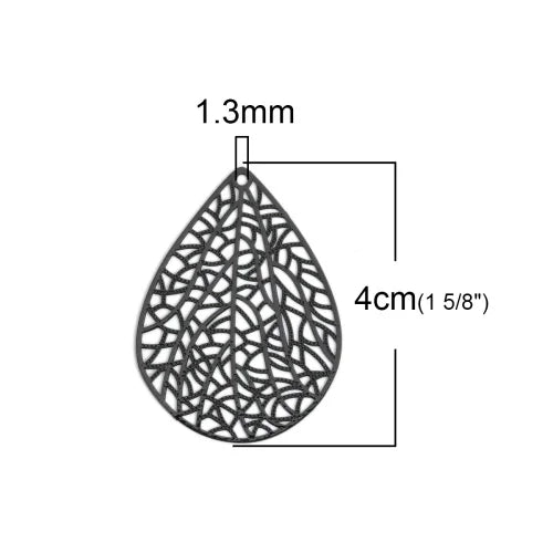 10 Copper Filigree Stamping Pendants Drop Charms 40x30mm