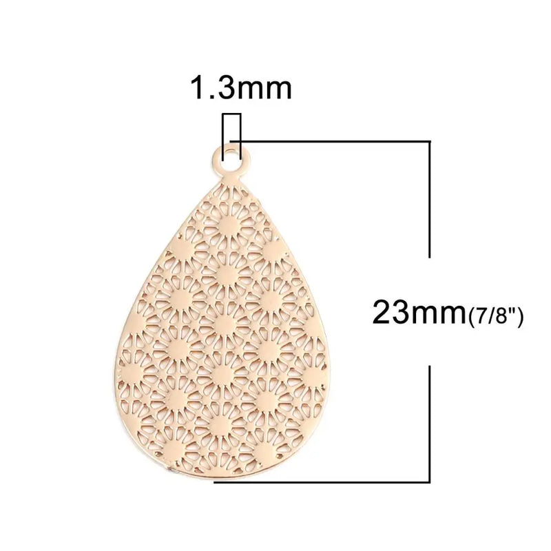 20pcs Silver Copper Filigree Drop Dot Charms 23mm