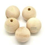 30Pcs Natural Wood Ball Spacer Beads 25mm Dia.