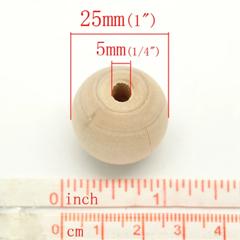 30Pcs Natural Wood Ball Spacer Beads 25mm Dia.
