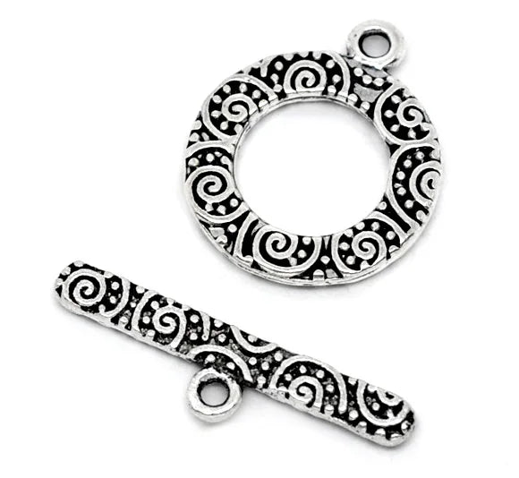 40 Sets Silver Pattern Toggle Clasps Findings (B11951), yiwu