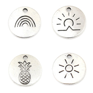50 Zinc Alloy Round Antique Silver Pendants 12mm Dia