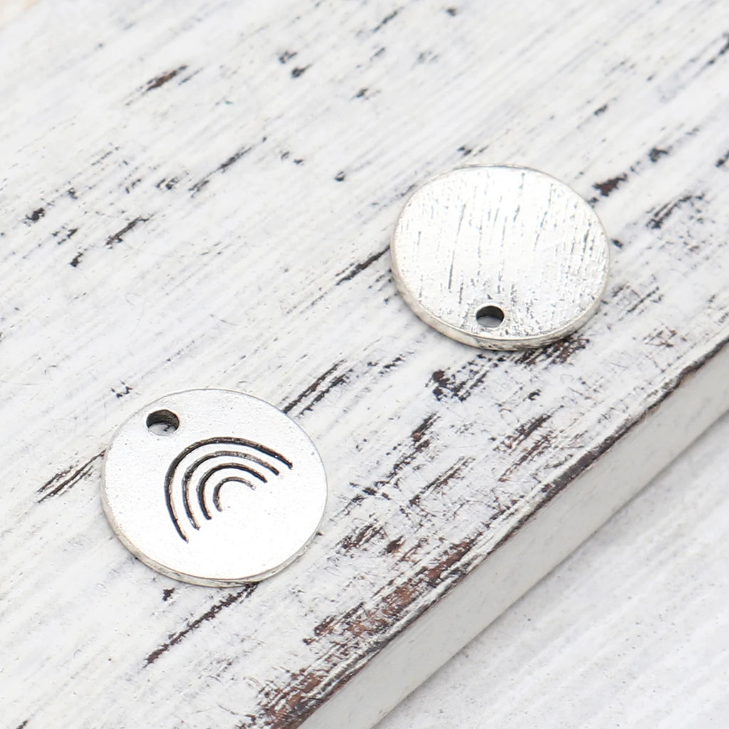 50 Zinc Alloy Round Antique Silver Pendants 12mm Dia