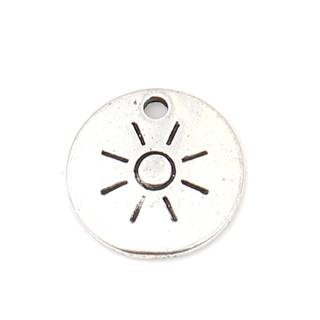 50 Zinc Alloy Round Antique Silver Pendants 12mm Dia